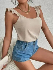 Backless Ruffled Scoop Neck Tank - Femstylo