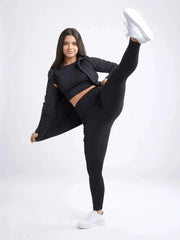 Athletic Fitted Zip-Up Hoodie Jacket with Pockets - Femstylo