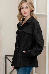 Black Lattice Texture Retro Quilted Shacket – Femstylo