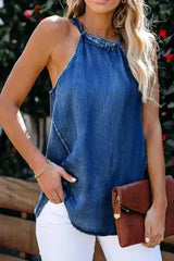 Halter Neck Denim Tank Top - Femstylo