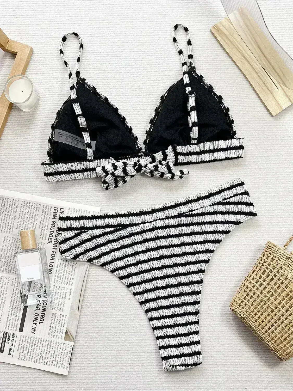 Striped V-Neck Two-Piece Swim Set - Femstylo