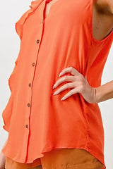 Sleeveless Button-Up Ruffle Blouse - Femstylo