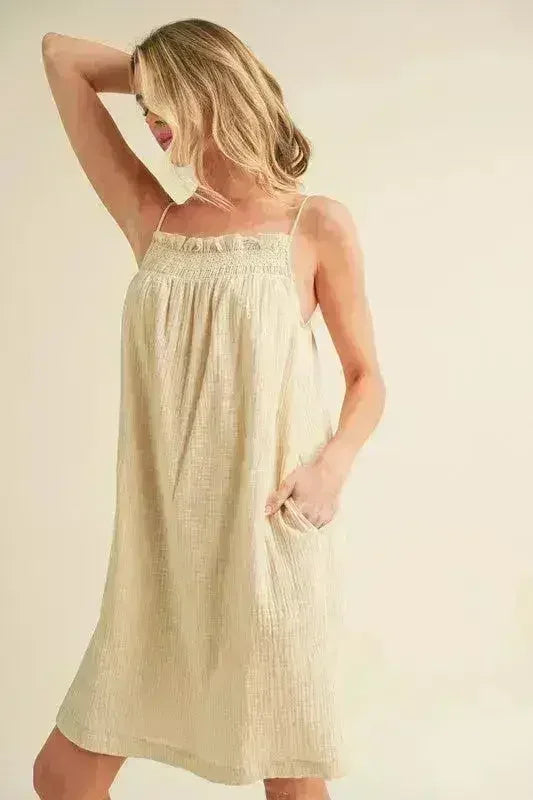 Aemi + Co Embroidered Trim Gauze Square Neck Mini Cami Dress - Femstylo