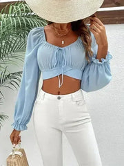 Light Blue Honey Raglan Sleeve Cropped Blouse | Femstylo - Femstylo