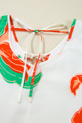 Red Floral Print Tie Front Ruffle Hem Mini Dress