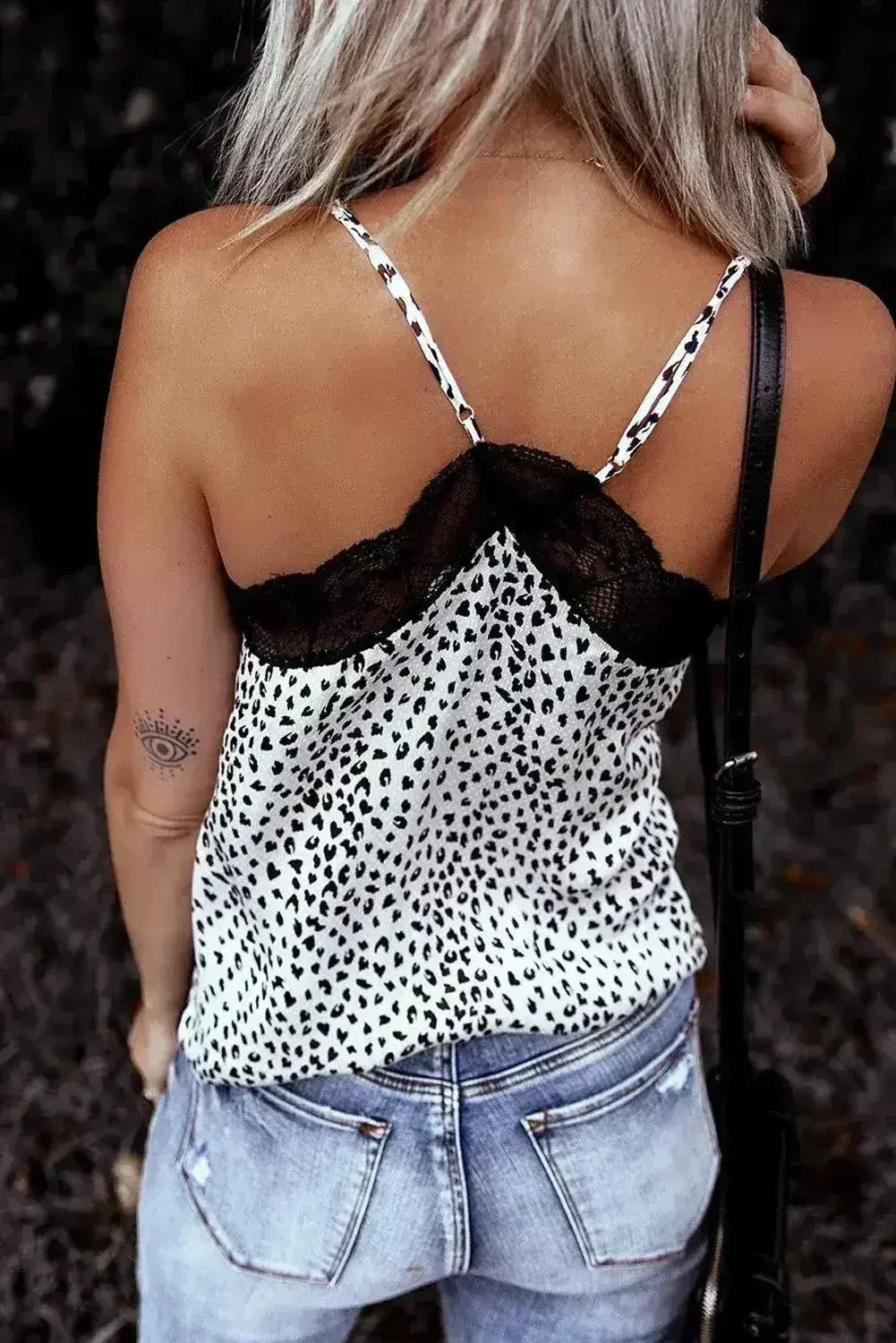 Spaghetti Strap Printed Lace Tank Top - Femstylo
