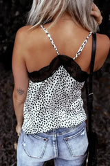 Spaghetti Strap Printed Lace Tank Top - Femstylo