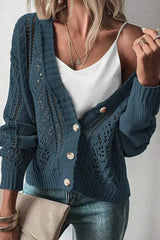 Dark Khaki Cardigan – Open Knit Drop Shoulder Sweater | Cotton-Acrylic Blend - Femstylo