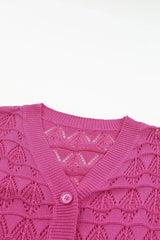 Green Lightweight Buttoned Front Crochet Cardigan