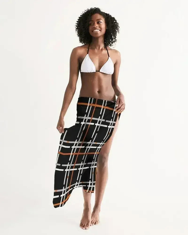Sheer Sarong Swimsuit Cover Up Wrap / Black and Orange Plaid - Femstylo