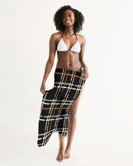 Sheer Sarong Swimsuit Cover Up Wrap / Black and Orange Plaid - Femstylo
