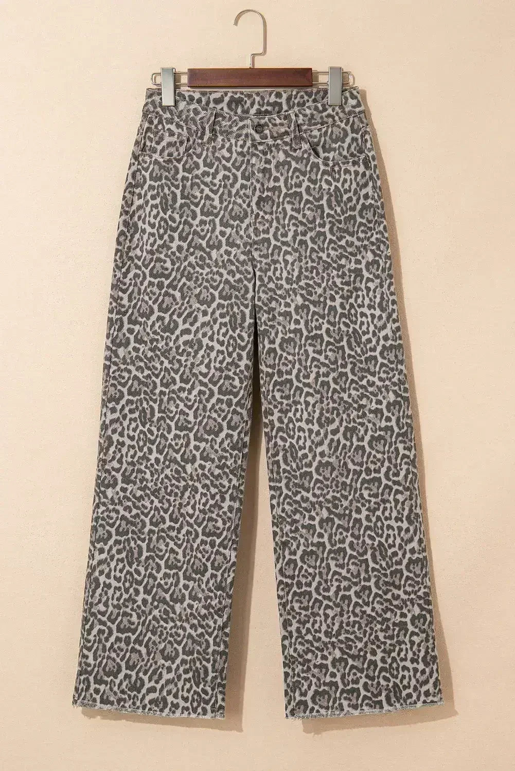 Brown Leopard High Waist Frayed Hem Jeans - Femstylo