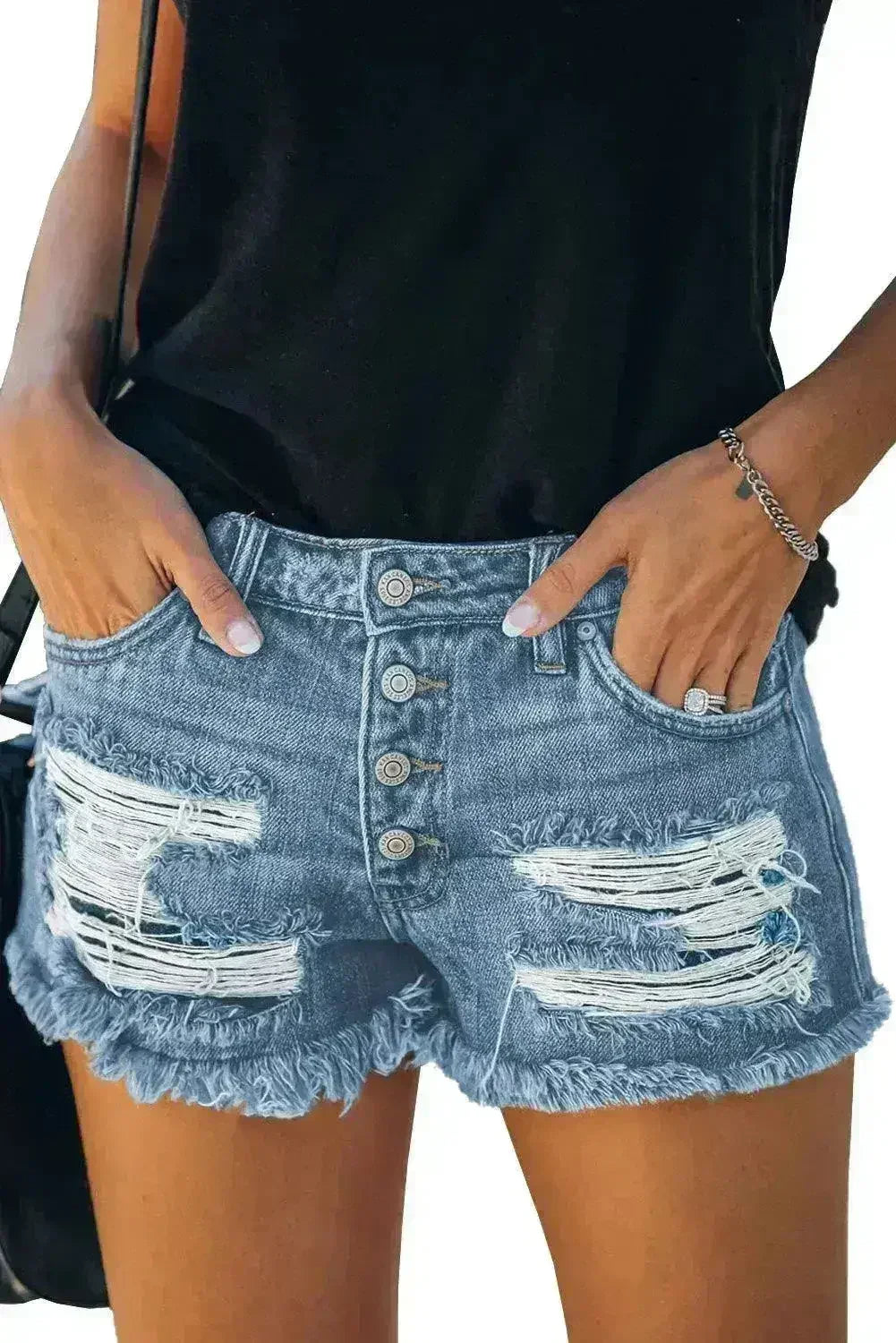 Gypsy Mid-rise Distressed Denim Shorts - Femstylo