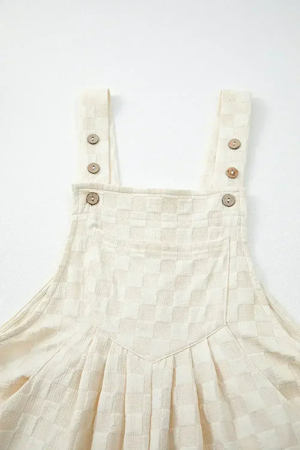 Beige Checkered Pocket High Waist Wide Leg Overall - Femstylo