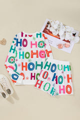 White Ho Ho Ho Letter Graphic Christmas Pajama Set