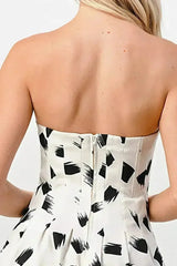 Strapless Printed A-Line Dress - Femstylo