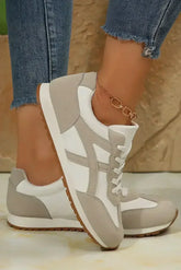 Oatmeal Contrast Lace Up Round Toe Sneakers - Femstylo