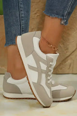 Oatmeal Contrast Lace Up Round Toe Sneakers - Femstylo