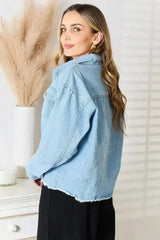 Raw Hem Denim Jacket - Dropped Shoulder Design | Femstylo - Femstylo