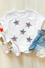 Black Sequined American Flag Star Graphic T Shirt