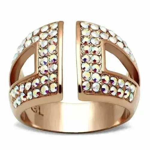 GL222 - IP Rose Gold(Ion Plating) Brass Ring with Top Grade Crystal - Femstylo