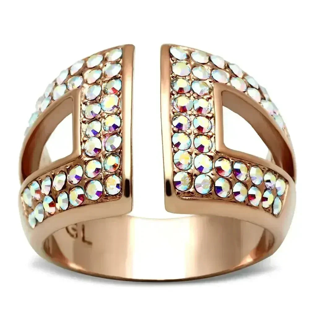 GL222 - IP Rose Gold(Ion Plating) Brass Ring with Top Grade Crystal - Femstylo
