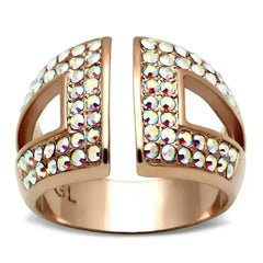 GL222 - IP Rose Gold(Ion Plating) Brass Ring with Top Grade Crystal - Femstylo