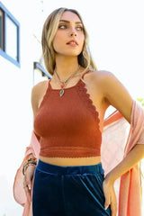 High Neck Crochet Trim Bralette - Femstylo