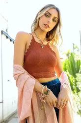 High Neck Crochet Trim Bralette - Femstylo