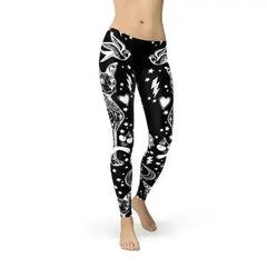 Womens Black Magic Cat Leggings - Femstylo