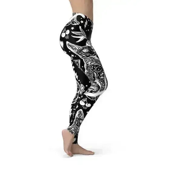 Womens Black Magic Cat Leggings - Femstylo