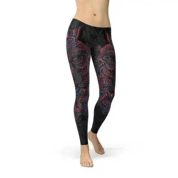 Womens Oriental Black Wolf Leggings - Femstylo