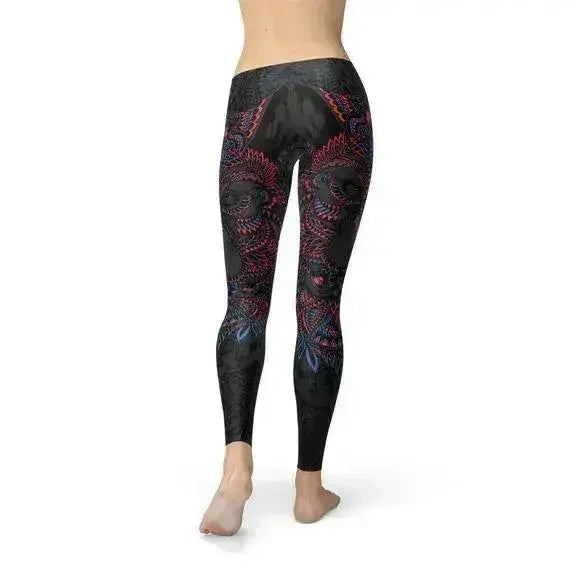 Womens Oriental Black Wolf Leggings - Femstylo