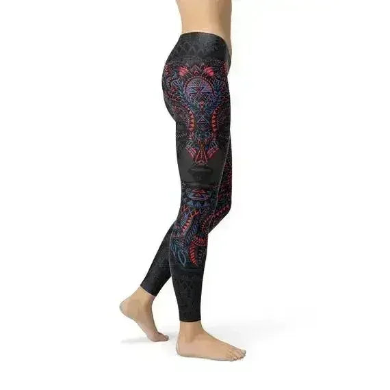 Womens Oriental Black Wolf Leggings - Femstylo