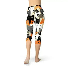 Womens All Over Print Cats Capri Leggings - Femstylo