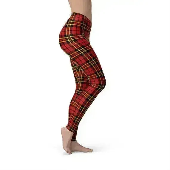 Womens Red Plaid Tartan Leggings - Femstylo