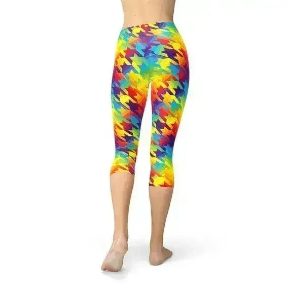 Womens Rainbow Houndstooth Capri Leggings - Femstylo
