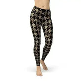 Womens Beige Brown Houndstooth Leggings - Femstylo