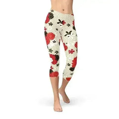 Womens Japanese Cherry Blossom Capri Leggings - Femstylo