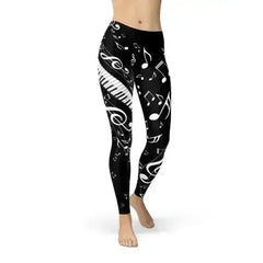 Womens Piano Notes Black Leggings - Femstylo
