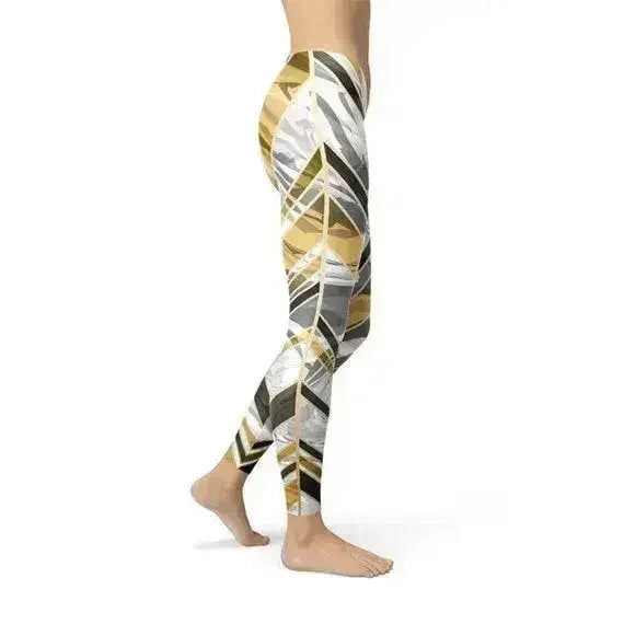 Womens White Marble w/ Black Gold Lines Leggings - Femstylo