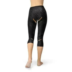 Womens Sports Stripes Black Capri Leggings - Femstylo