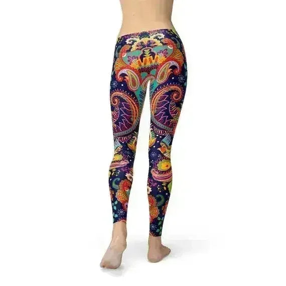 Womens Ornamental Blue Paisley Leggings - Femstylo