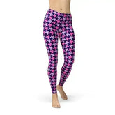 Womens Pink Purple Houndstooth Leggings - Femstylo