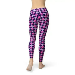 Womens Pink Purple Houndstooth Leggings - Femstylo