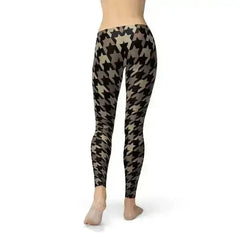 Womens Beige Brown Houndstooth Leggings - Femstylo