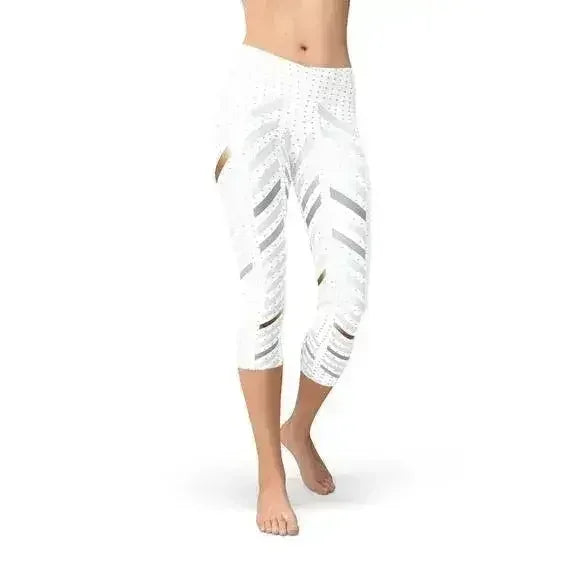 Womens White Stripes Capri Leggings - Femstylo
