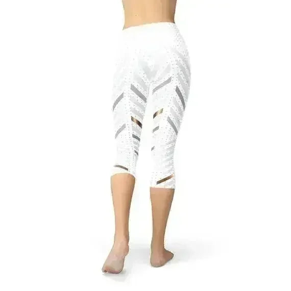 Womens White Stripes Capri Leggings - Femstylo
