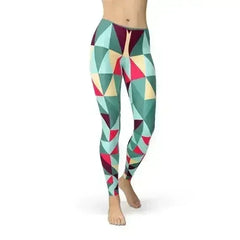 Womens Leggings w/ Colorful Geometric Triangles - Femstylo
