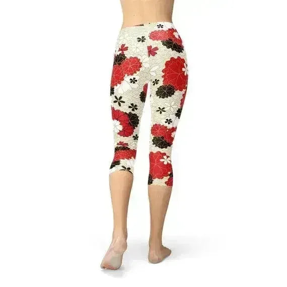 Womens Japanese Cherry Blossom Capri Leggings - Femstylo